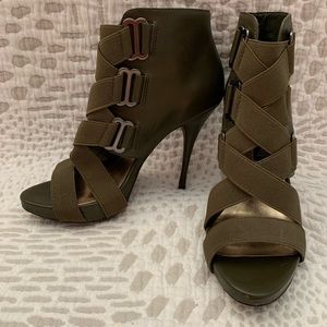 Used army green open toe heels